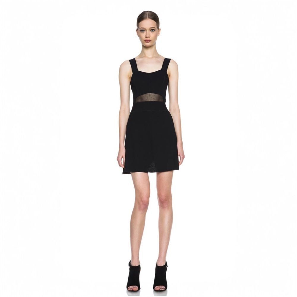 Theyskens Theory Kindra Black Knit Mini Dress Size L Sheer Fit Flare Minimalist